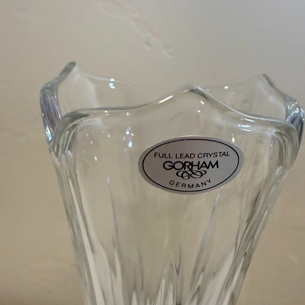 Vintage Gorham Crystal Vase Lotus Flower Full Lead Crystal W Germany 8.5” Estate